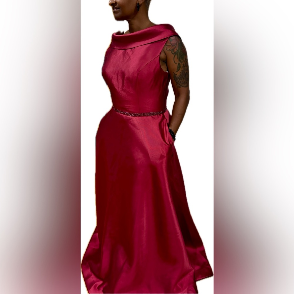 Christina Wu by House of Wu Elegant Red Satin Evening Gown
